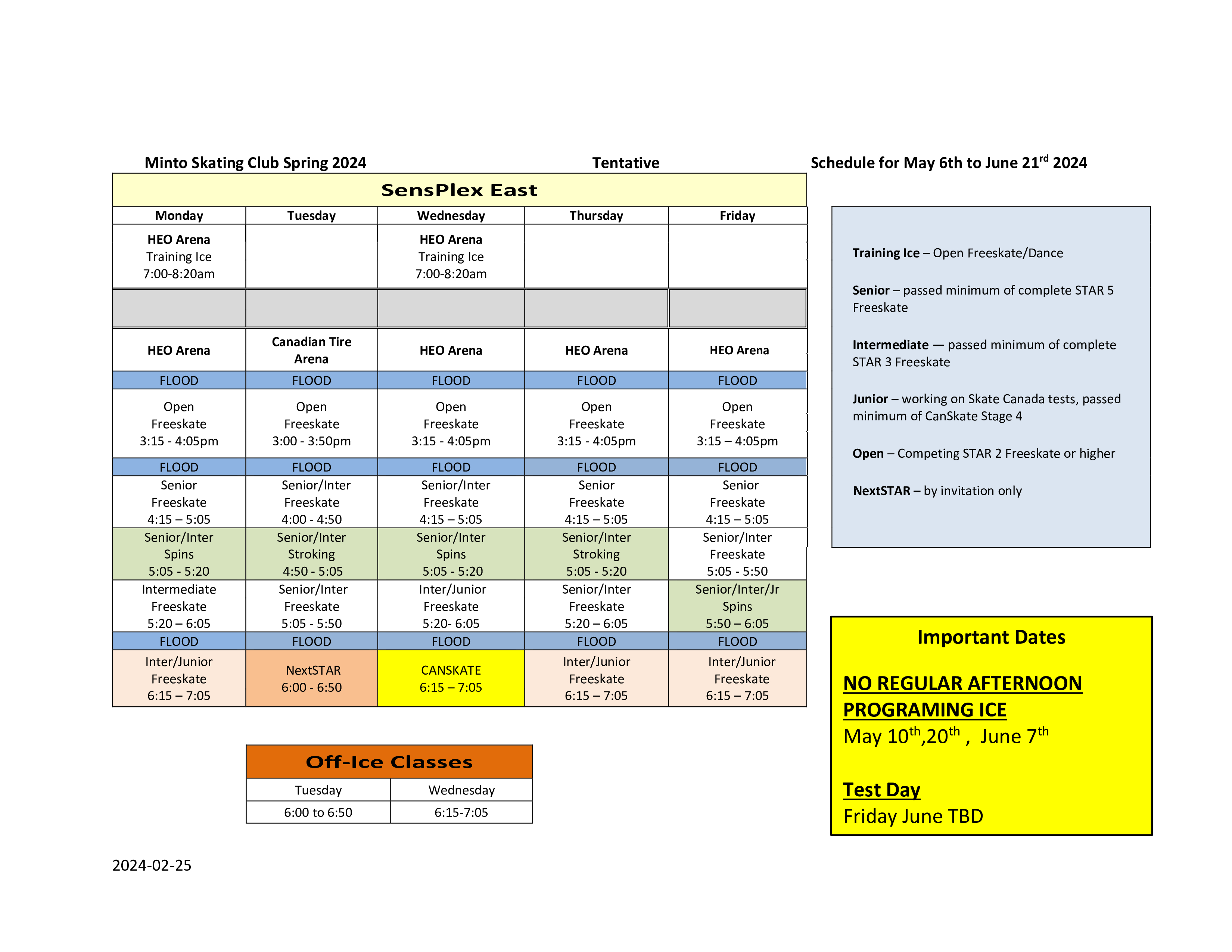 Spring 2024 schedule Minto Skating Club powered by Uplifter