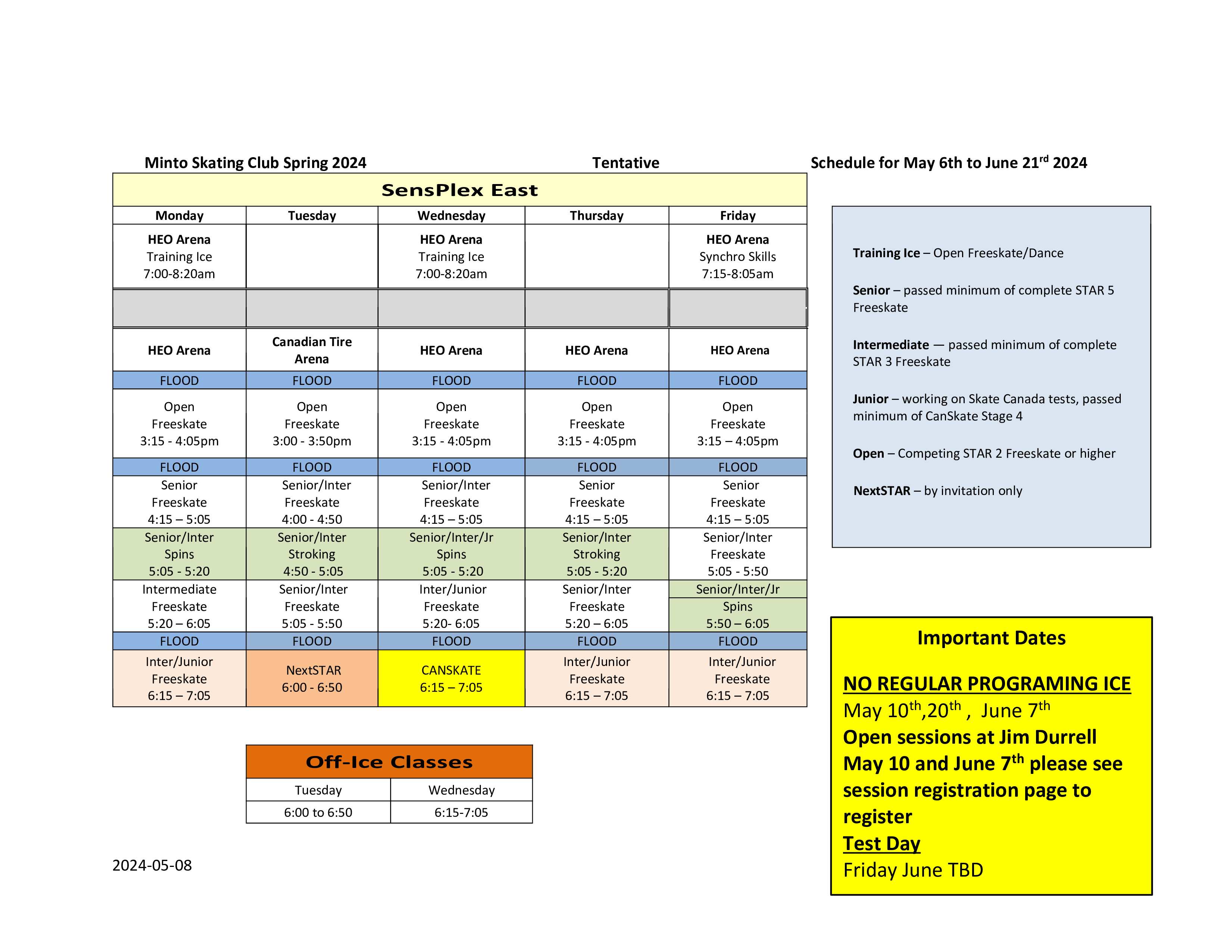 Spring 2024 schedule Minto Skating Club powered by Uplifter